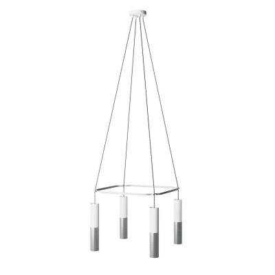 4-fall Cage Tub-E14 Double Lamp - Matt White - Brushed titanium