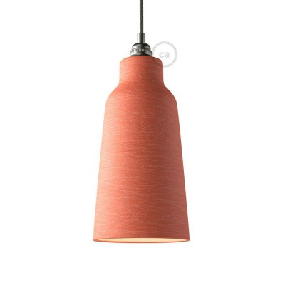 Ceramic lampshade Bottle, Materia collection - Made in Italy - Streaked Coral - White