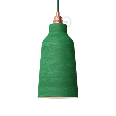 Ceramic lampshade Bottle, Materia collection - Made in Italy - Streaked Evergreen - White