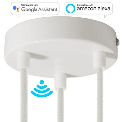 SMART cylindrical metal 3-hole ceiling rose kit - compatible with voice assistants - Glossy white