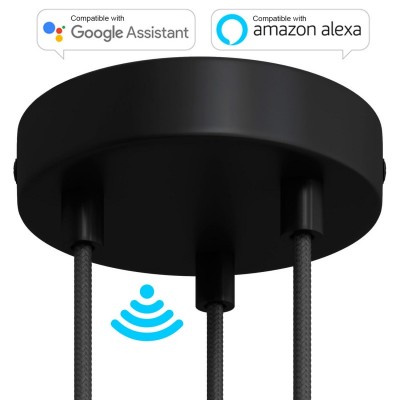 SMART cylindrical metal 3-hole ceiling rose kit - compatible with voice assistants - Black