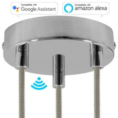 SMART cylindrical metal 3-hole ceiling rose kit - compatible with voice assistants - Chrome