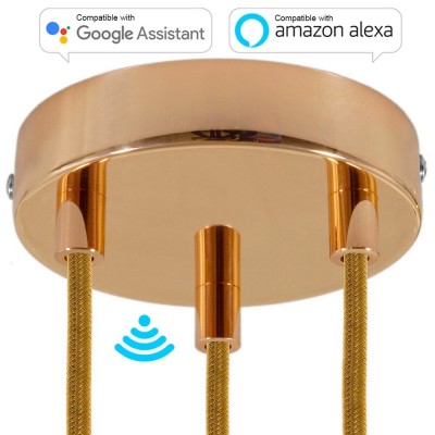 SMART cylindrical metal 3-hole ceiling rose kit - compatible with voice assistants - Copper