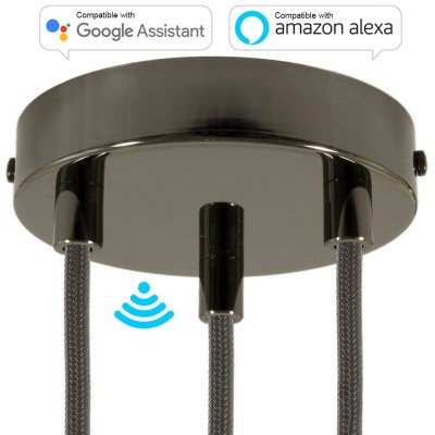 SMART cylindrical metal 3-hole ceiling rose kit - compatible with voice assistants - Black pearl