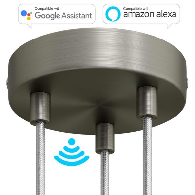 SMART cylindrical metal 3-hole ceiling rose kit - compatible with voice assistants - Brushed titanium