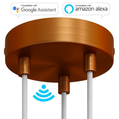 SMART cylindrical metal 3-hole ceiling rose kit - compatible with voice assistants - Brushed copper