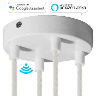 SMART cylindrical metal 4-hole ceiling rose kit - compatible with voice assistants - Glossy white