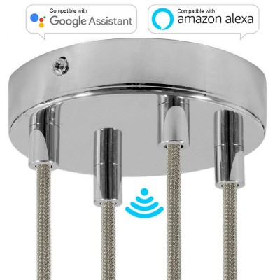 SMART cylindrical metal 4-hole ceiling rose kit - compatible with voice assistants - Chrome