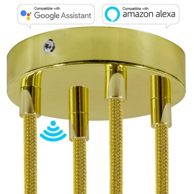 SMART cylindrical metal 4-hole ceiling rose kit - compatible with voice assistants - Brass