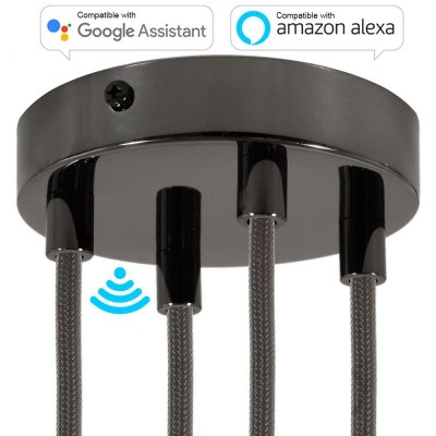 SMART cylindrical metal 4-hole ceiling rose kit - compatible with voice assistants - Black pearl