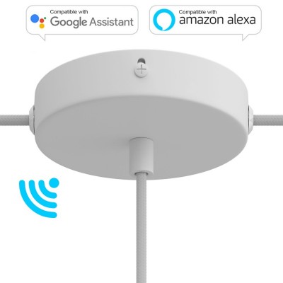 SMART cylindrical metal 1 central hole + 2 side holes ceiling rose kit - compatible with voice assistants - Matt White