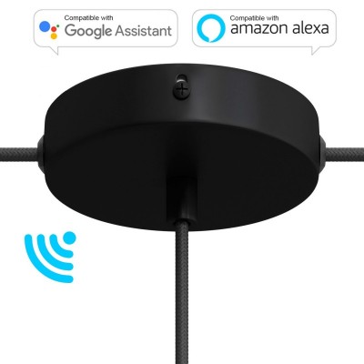 SMART cylindrical metal 1 central hole + 2 side holes ceiling rose kit - compatible with voice assistants - Black