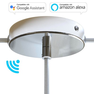 SMART cylindrical metal 1 central hole + 2 side holes ceiling rose kit - compatible with voice assistants - Chrome