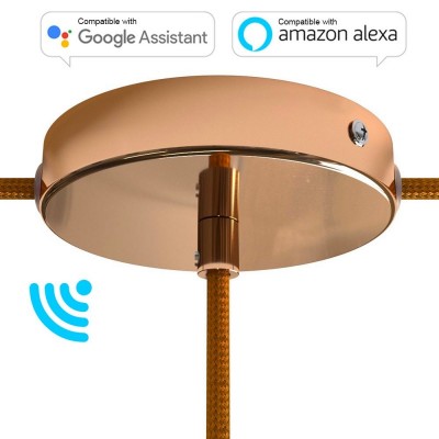 SMART cylindrical metal 1 central hole + 2 side holes ceiling rose kit - compatible with voice assistants - Copper