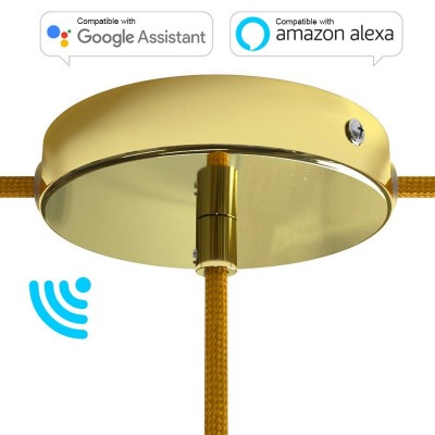 SMART cylindrical metal 1 central hole + 2 side holes ceiling rose kit - compatible with voice assistants - Brass