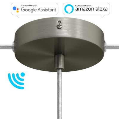 SMART cylindrical metal 1 central hole + 2 side holes ceiling rose kit - compatible with voice assistants - Brushed titanium