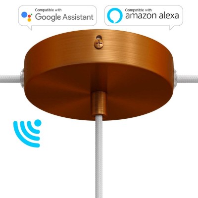 SMART cylindrical metal 1 central hole + 2 side holes ceiling rose kit - compatible with voice assistants - Brushed copper