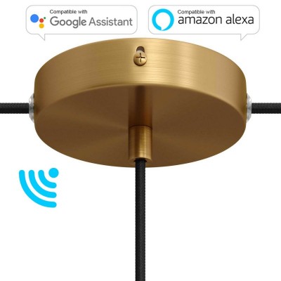 SMART cylindrical metal 1 central hole + 2 side holes ceiling rose kit - compatible with voice assistants - Brushed bronze