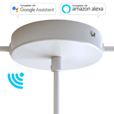 SMART cylindrical metal 1 central hole + 2 side holes ceiling rose kit - compatible with voice assistants - Glossy white