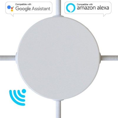 SMART cylindrical metal 4-side hole ceiling rose kit (junction box) - compatible with voice assistants - Glossy white