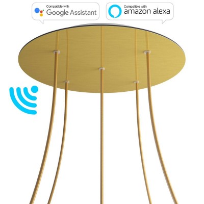 Large Round Smart ceiling rose, 400 mm Panel Rose-One with 5 holes - compatible with voice assistants - Satin Brass Dibond