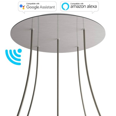 Large Round Smart ceiling rose, 400 mm Panel Rose-One with 5 holes - compatible with voice assistants - Satin Steel Dibond