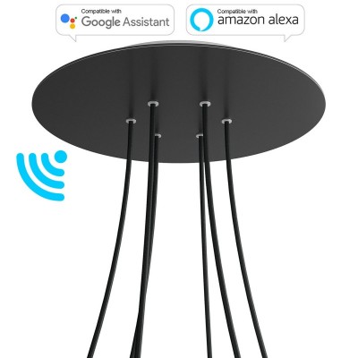 Large Round Smart ceiling rose, 400 mm Panel Rose-One with 6 holes - compatible with voice assistants - Matt Black