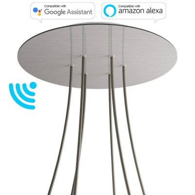 Large Round Smart ceiling rose, 400 mm Panel Rose-One with 6 holes - compatible with voice assistants - Satin Steel Dibond