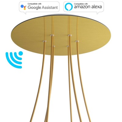 Large Round Smart ceiling rose, 400 mm Panel Rose-One with 6 holes - compatible with voice assistants - Satin Brass Dibond