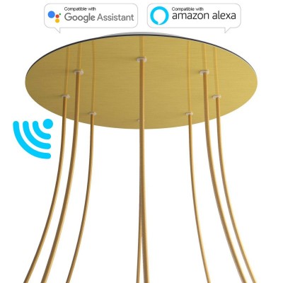 Large Round Smart ceiling rose, 400 mm Panel Rose-One with 8 holes - compatible with voice assistants - Satin Brass Dibond