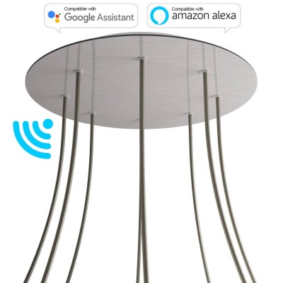 Large Round Smart ceiling rose, 400 mm Panel Rose-One with 8 holes - compatible with voice assistants - Satin Steel Dibond