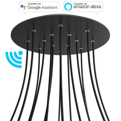 Large Round Smart ceiling rose, 400 mm Panel Rose-One with 14 holes - compatible with voice assistants - Matt Black