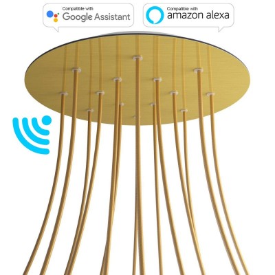 Large Round Smart ceiling rose, 400 mm Panel Rose-One with 14 holes - compatible with voice assistants - Satin Brass Dibond