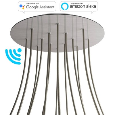 Large Round Smart ceiling rose, 400 mm Panel Rose-One with 14 holes - compatible with voice assistants - Satin Steel Dibond