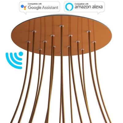 Large Round Smart ceiling rose, 400 mm Panel Rose-One with 14 holes - compatible with voice assistants - Satin Copper Dibond