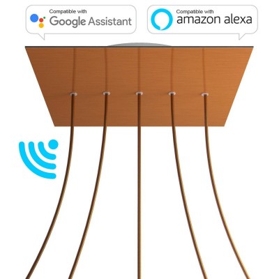 Large Square Smart ceiling rose, 400 mm Panel Rose-One with 5 in-line holes - compatible with voice assistants - Satin Copper Dibond