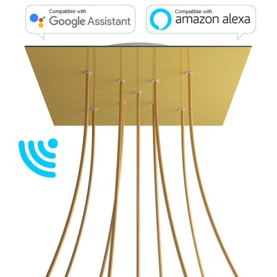 Large Square Smart ceiling rose, 400 mm Panel Rose-One with 9 X-shaped holes - compatible with voice assistants - Satin Brass Dibond