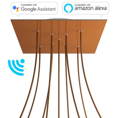 Large Square Smart ceiling rose, 400 mm Panel Rose-One with 9 X-shaped holes - compatible with voice assistants - Satin Copper Dibond