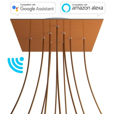 Large Square Smart ceiling rose, 400 mm Panel Rose-One with 10 holes - compatible with voice assistants - Satin Copper Dibond