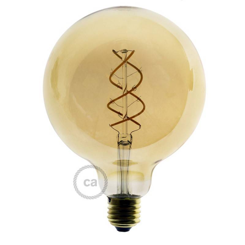 LED Golden Light Bulb - Globe G125 Curved Spiral Filament - 4W 250Lm E27 1800K Dimmable