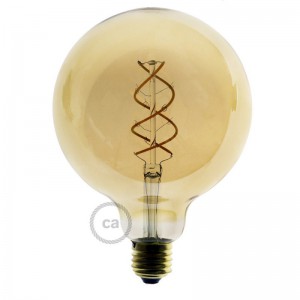 LED Golden Light Bulb - Globe G125 Curved Spiral Filament - 4W 250Lm E27 1800K Dimmable