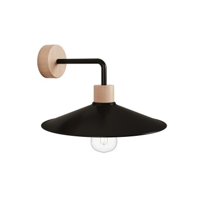 Wood wall lamp with Swing lampshade and curved extension - Fermaluce Wood - Neutral - Black