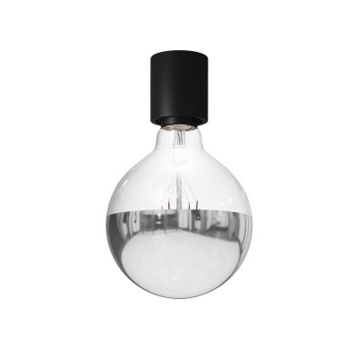 Applique with exposed light bulb and half silver sphere - IP44 Waterproof - Black