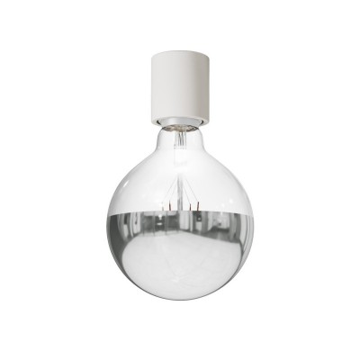 Applique with exposed light bulb and half silver sphere - IP44 Waterproof - White