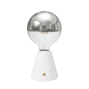 Portable and rechargeable Cabless01 LED lamp with Silver Half Sphere Globe light bulb - White