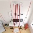 Spider, multiple suspension with 5 pendants, white metal, RM09 Red cable, Made in Italy.