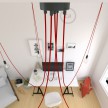 Spider, multiple suspension with 5 pendants, black metal, RM09 Red cable, Made in Italy.