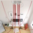 Spider, multiple suspension with 6 pendants, chromed metal, RM09 Red cable, Made in Italy.