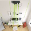 Spider, multiple suspension with 5 pendants, black metal, RF10 Neon Yellow cable, Made in Italy.