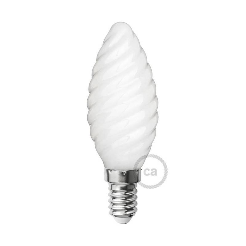 LED Milky White Light Bulb - Twisted Candle C35 - 4W 300Lm E14 2700K Dimmable